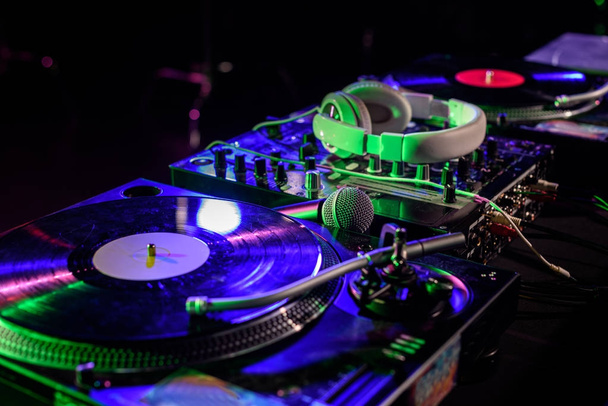 sound mixer with vinyl and headphones - Photo, Image