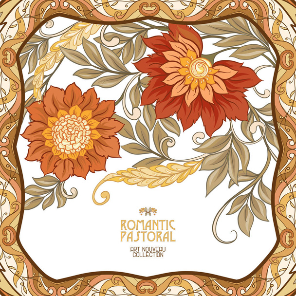 Poster, background with space for text and decorative flowers in art nouveau style - Vektor, kép