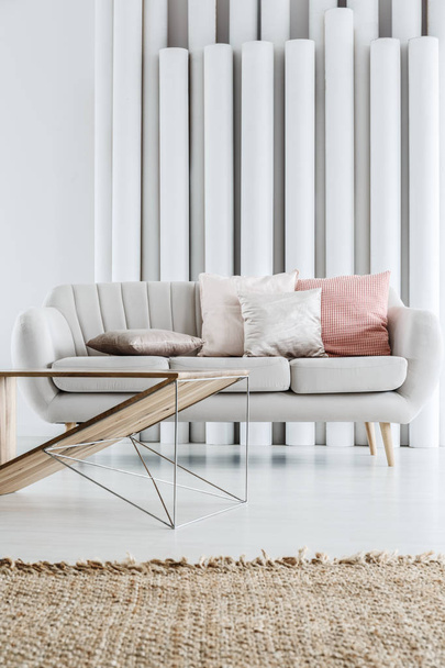 Pastel pillows on grey sofa - Foto, Imagen