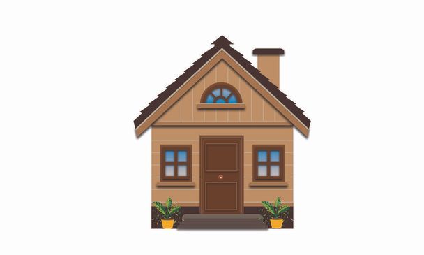 Brown house with plants - Vector, Image