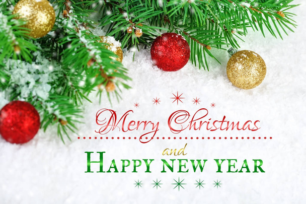 Merry Christmas and Happy New Year. A New Years background with New Year decorations.New Years card. - 写真・画像