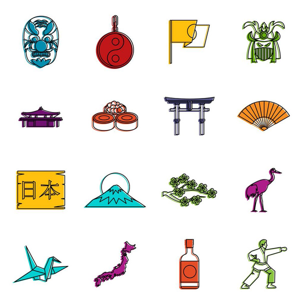 Conjunto de iconos de Japón doodle
 - Vector, imagen