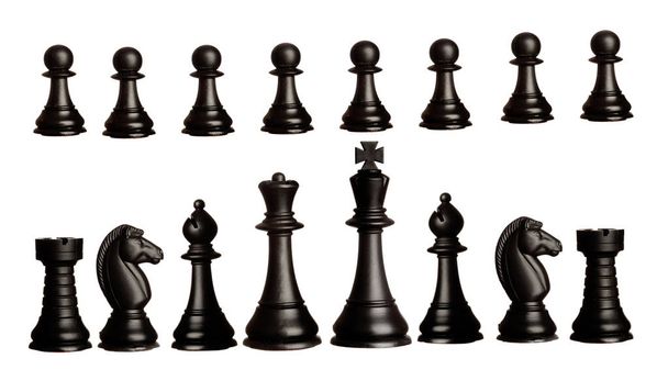 sada černých šachové figurky izolovaných na bílém pozadí - Fotografie, Obrázek