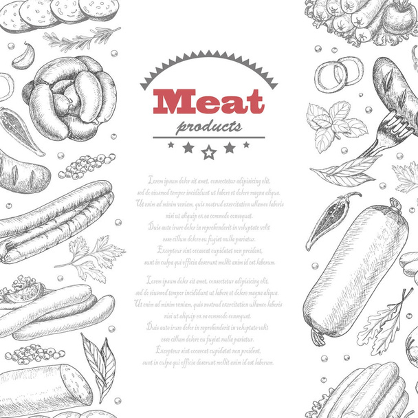 Vertical seamless vector background with meat products - Вектор,изображение