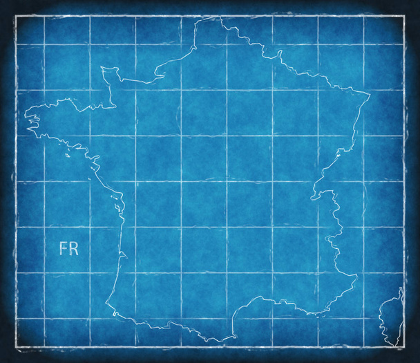 Frankrijk kaart blauwe print illustratie illustratie silhouet - Foto, afbeelding