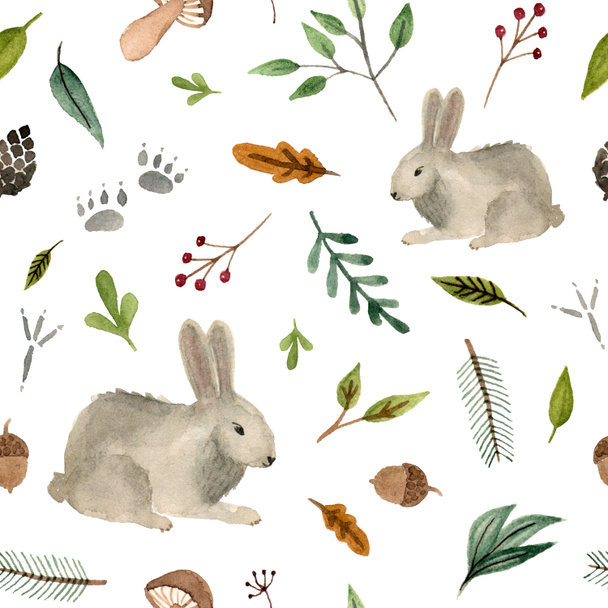 watercolor pattern animals - rabbit. - Photo, Image