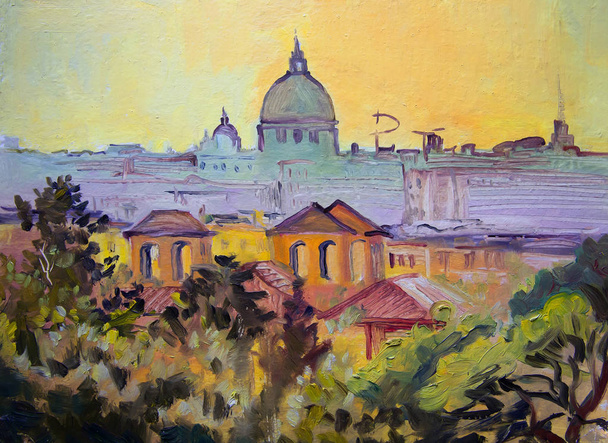 Basílica de San Pedro pintura panorámica, Roma, Italia
. - Foto, Imagen