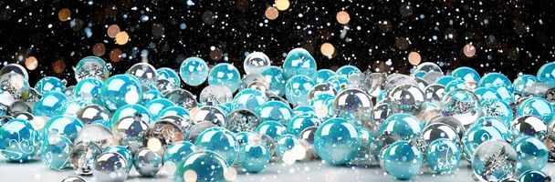 Blue and white christmas baubles 3D rendering - Photo, Image