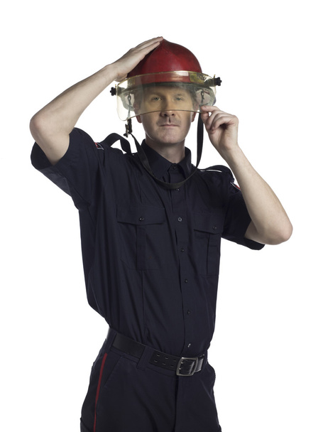 strażak z kaskiem - Zdjęcie, obraz