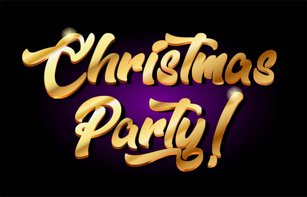 christmas party 3d gold golden text metal logo icon design handw - Vektor, Bild