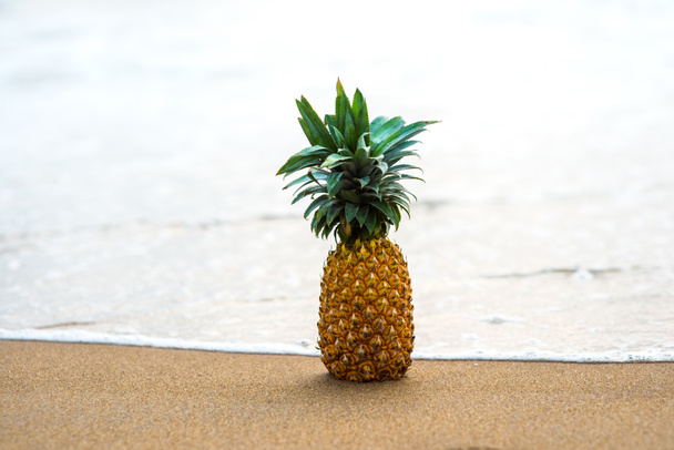 Ananas steht am Sandstrand - Foto, Bild