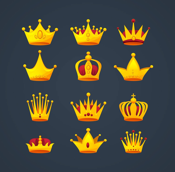 Conjunto de diferentes tipos de hermosas coronas de oro de lujo
. - Vector, imagen
