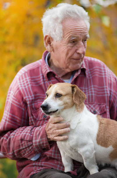 Old man with dog in park - Photo, Image