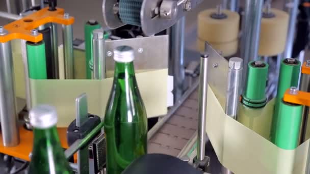 Line of water production. Labeling a bottle - Footage, Video