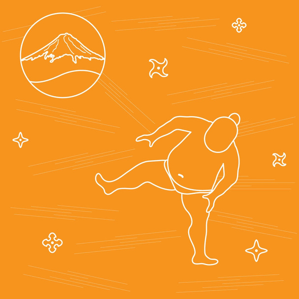 Векторная иллюстрация борца сумо, шурикенов и горы Фудж
 - Вектор,изображение