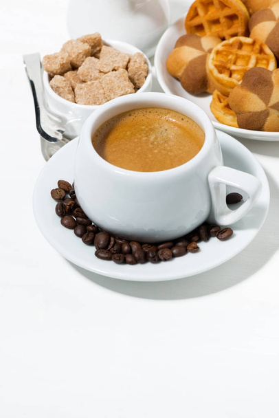 cup of coffee with sweets for dessert on white background - Photo, Image