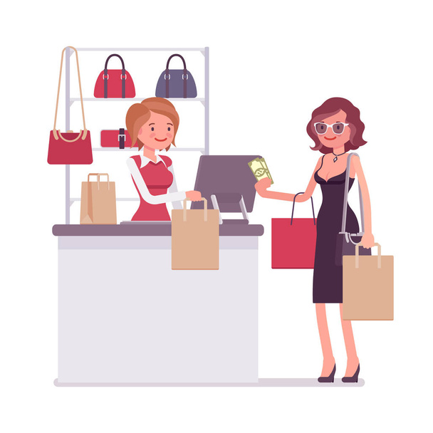 Woman paying for shopping - Vector, Image