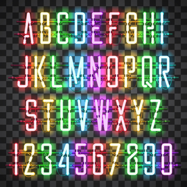 Glowing Multi Colors Neon Casual Script Font - Vektor, Bild