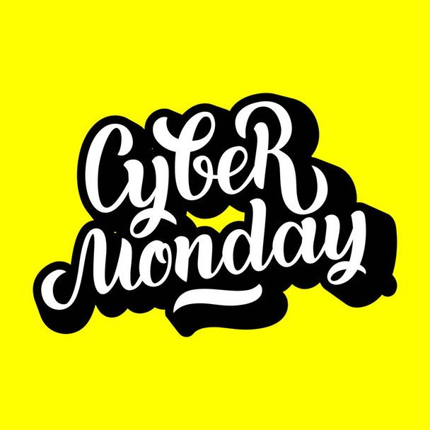 Cyber Δευτέρα πώληση χειροποίητα γράμματα, καλλιγραφία υπόβαθρο για το λογότυπο, πανό, ετικέτες, εμβλήματα, εκτυπώσεις, αφίσες, web. Vector εικονογράφηση λευκά γράμματα σε μαύρο - Διάνυσμα, εικόνα