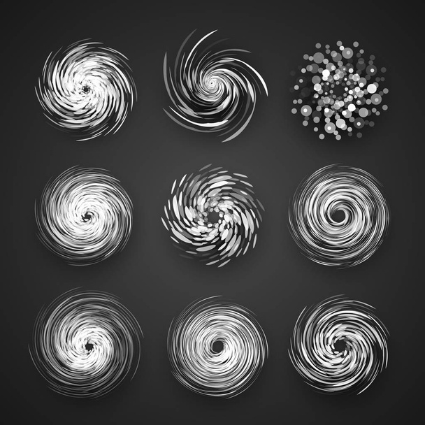 Realistische orkaan cycloon vector icon, typhoon spiraal storm logo, spin vortex illustratie op zwarte achtergrond met schaduw. - Vector, afbeelding