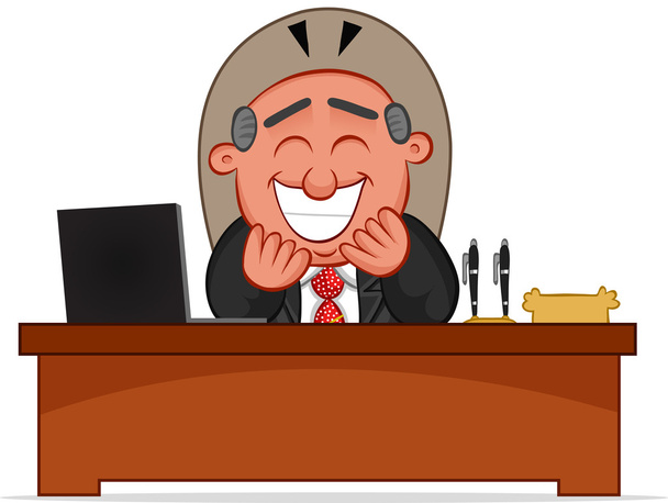 El jefe está sentado detrás de su escritorio y riendo
 - Vector, Imagen