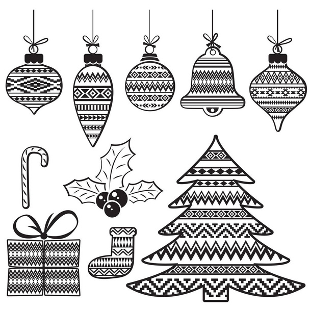Набор новогодних и рождественских символов с узорами
. - Вектор,изображение