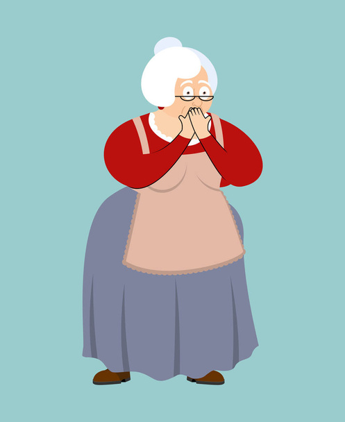Grandmother OMG scared. Grandma Oh my God emoji. Old lady Vector - Vektor, Bild