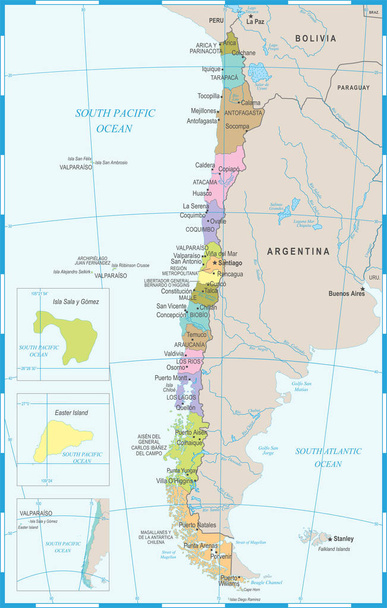 Χάρτης Χιλής - λεπτομερείς διανυσματικά εικονογράφηση - Διάνυσμα, εικόνα
