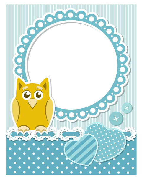 Baby owl blue scrapbook frame - Vector, afbeelding