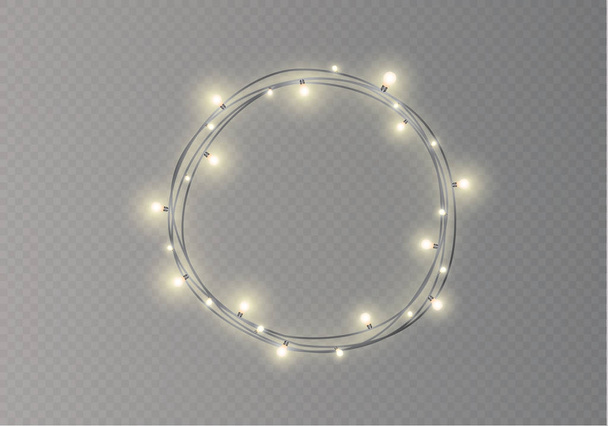 Christmas lights isolated on transparent background. Xmas glowing garland.Vector illustration - Vetor, Imagem