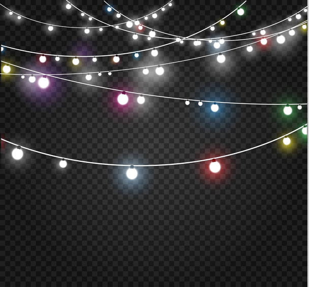 Jouluvalot eristetty läpinäkyvällä taustalla. Xmas hehkuva garland.Vector kuvitus
 - Vektori, kuva