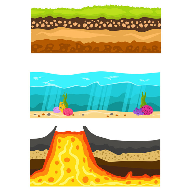 Illustration of cross section of ground volcano country gardening ground slices land piece nature outdoor vector. - Вектор, зображення