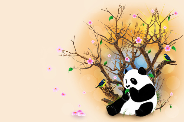 Beige Greeting Card With Panda - Photo, Image