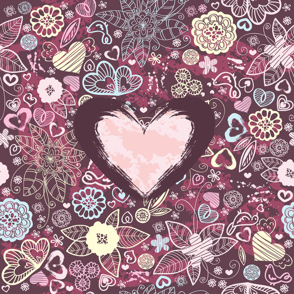 Valentines-day pattern with hearts and flowers - Vector, afbeelding