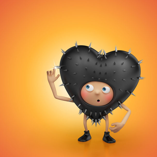 Funny cute kinky black heart cartoon. Love hurts. - Photo, Image
