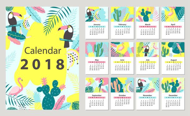 Календарь 2018, начиная с воскресенья
. - Вектор,изображение
