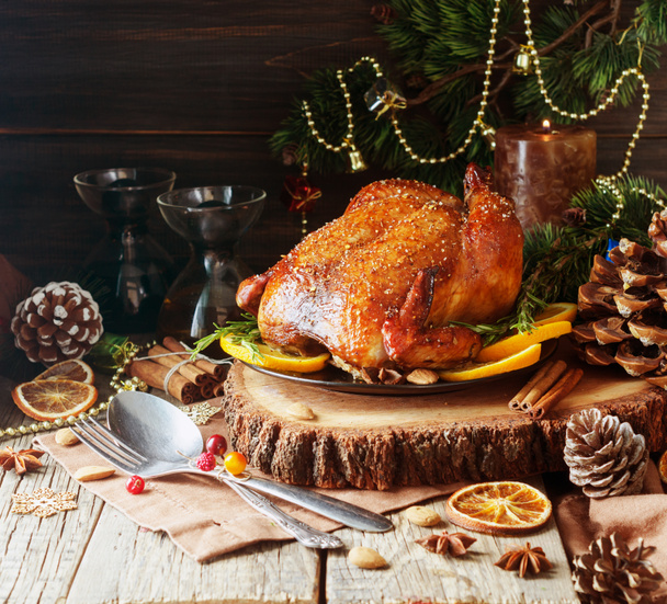 Baked turkey for Christmas or New Year space for text - Φωτογραφία, εικόνα