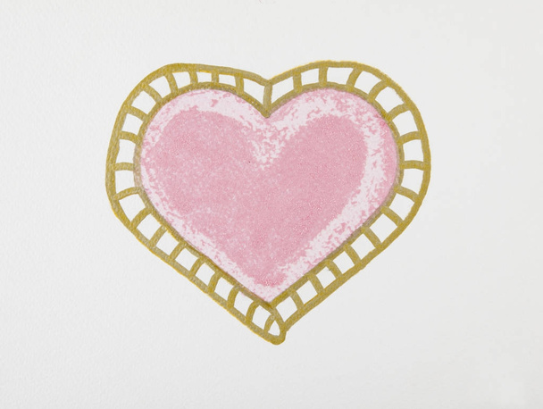 Painting of big pink heart over white background. - Valokuva, kuva