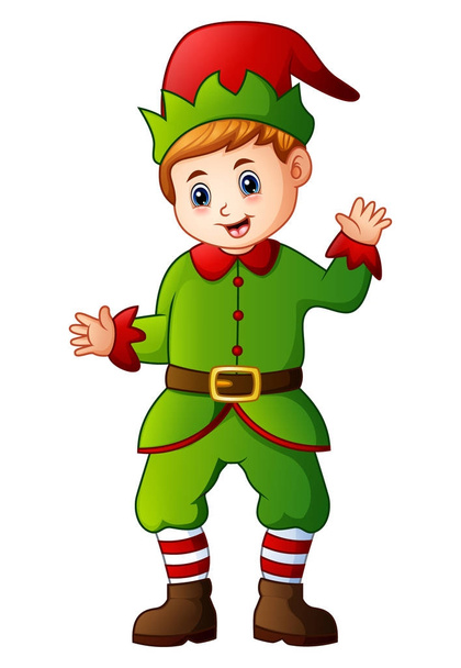 dibujos animados Navidad elfo saludando
 - Vector, Imagen