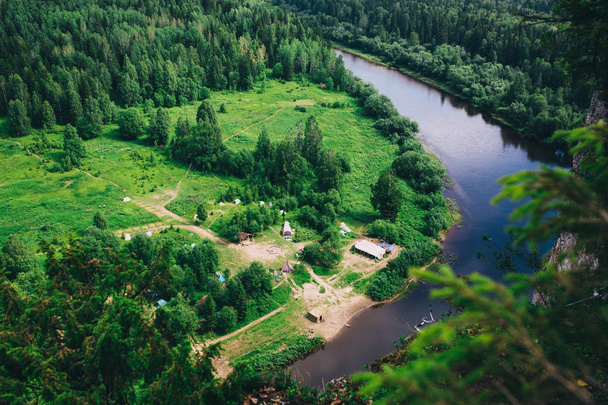 top view of a mountain river and forest - Fotografie, Obrázek