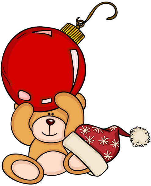 Teddybär mit roter Kugel - Vektor, Bild