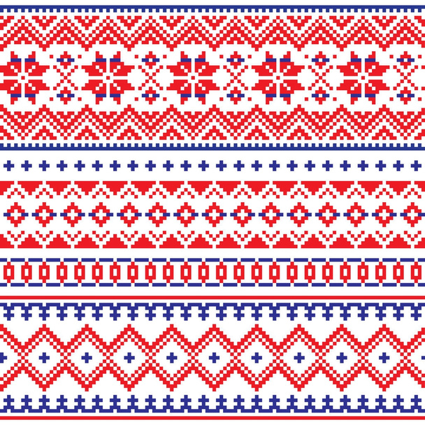 Lapland vector seamless winter pattern, Sami people folk art design, traditional knitting and embroidery - Vecteur, image