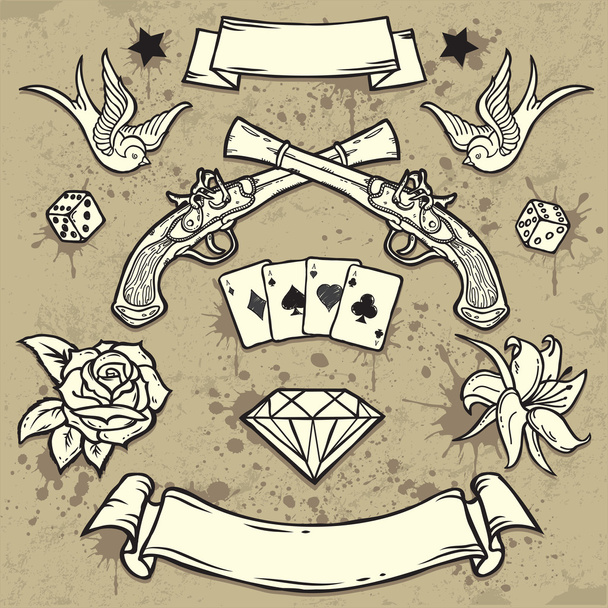 Set of Old School Tattoo Elements - Vector, Image