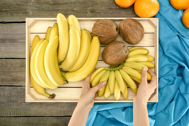 hands with bananas and coconuts - Foto, Bild