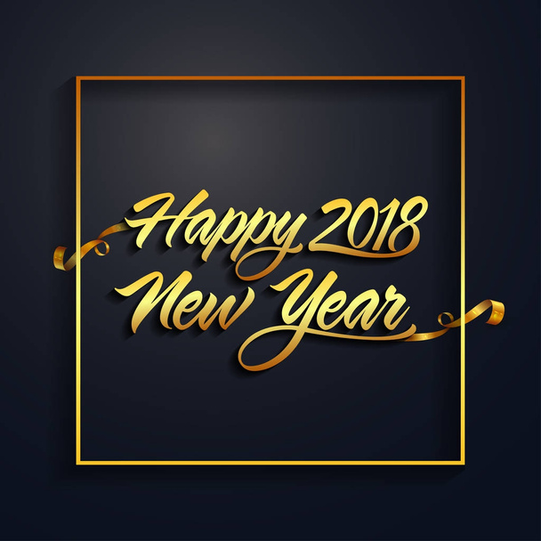 Boldog új évet 2018. Arany és fekete színekben. Szöveg tervező naptár. Elszigetelt sötét háttér előtt. Vektoros illusztráció. - Vektor, kép