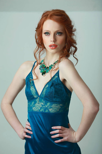 beautiful slender girl with red hair - Zdjęcie, obraz
