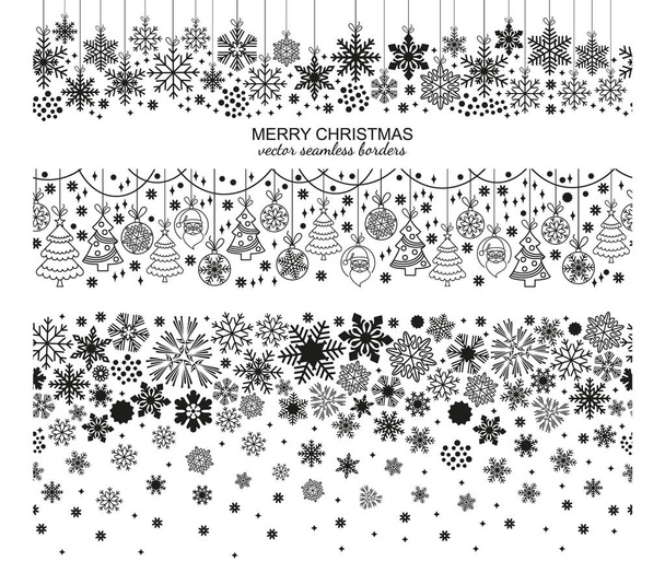 Απρόσκοπτη νιφάδα χιονιού σύνορα σετ, Χριστουγεννιάτικη διακόσμηση - Διάνυσμα, εικόνα