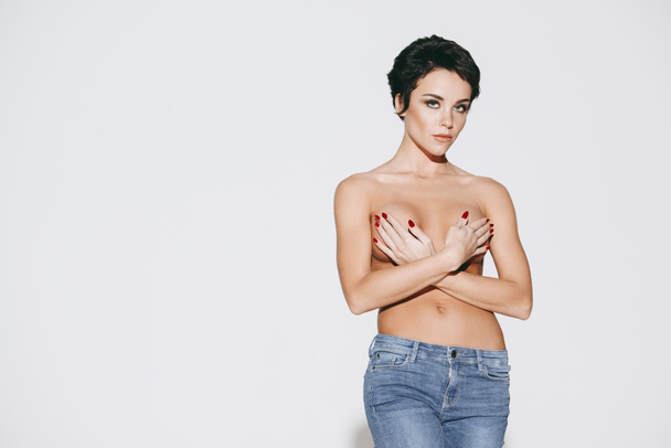 topless girl in jeans - Zdjęcie, obraz