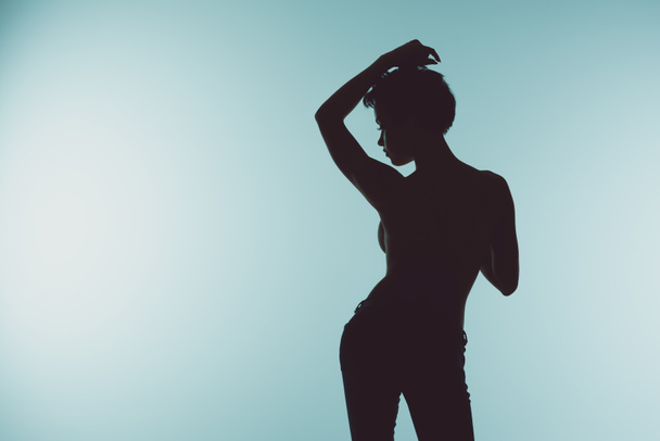 silhouette of beautiful woman - Фото, изображение