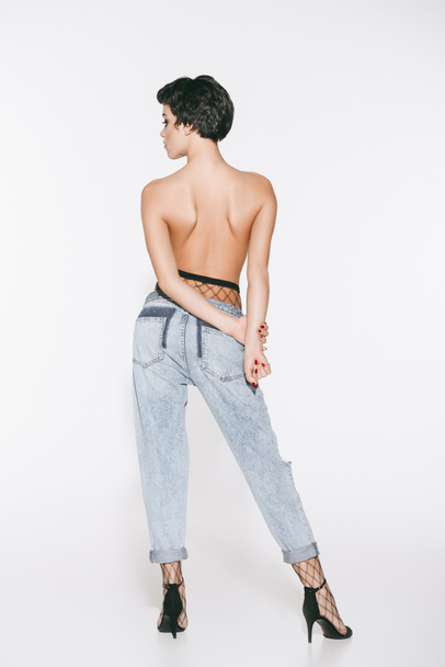 topless girl in jeans - Фото, изображение